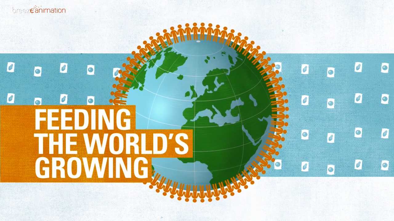Illustration of Earth with the text "Feeding the World's Growing
