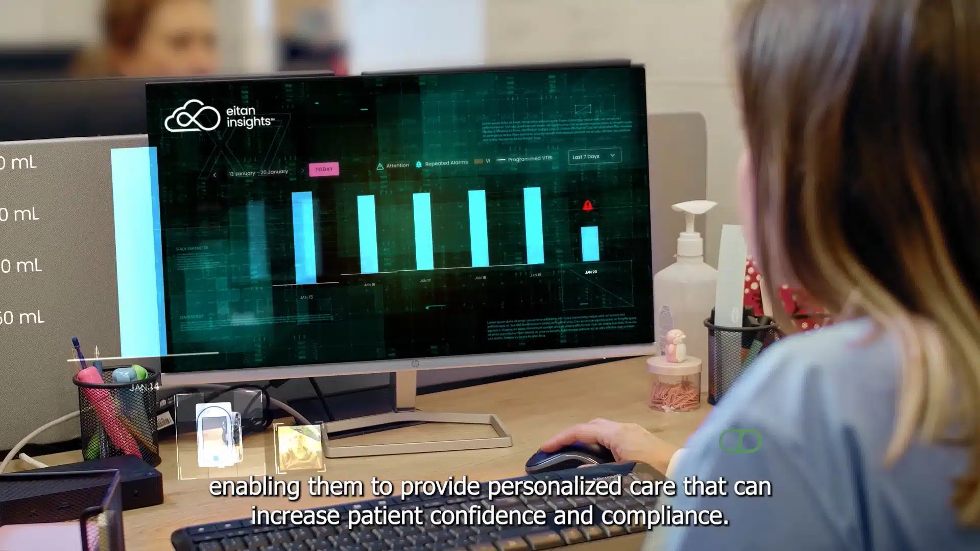 Medical professional monitoring patient data using Eitan Insights platform