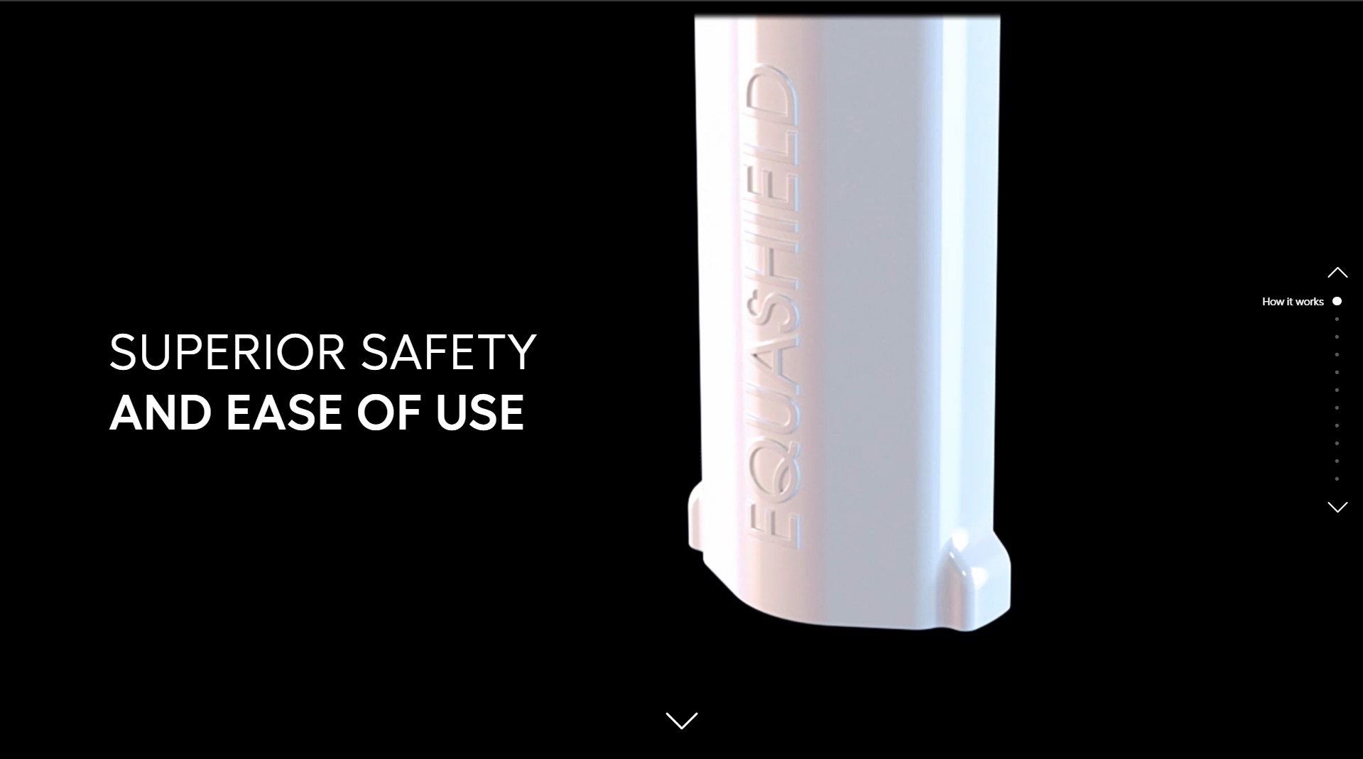 Interactive 3D product web page for Equashield showcasing a medical device with advanced animation