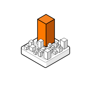 Strategic planning and production roadmap – orange tower icon