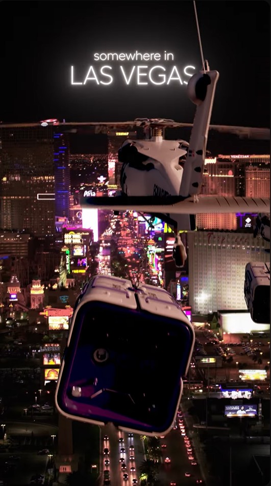 Medical device suspended above a nighttime city skyline during a cinematic 3D visualization